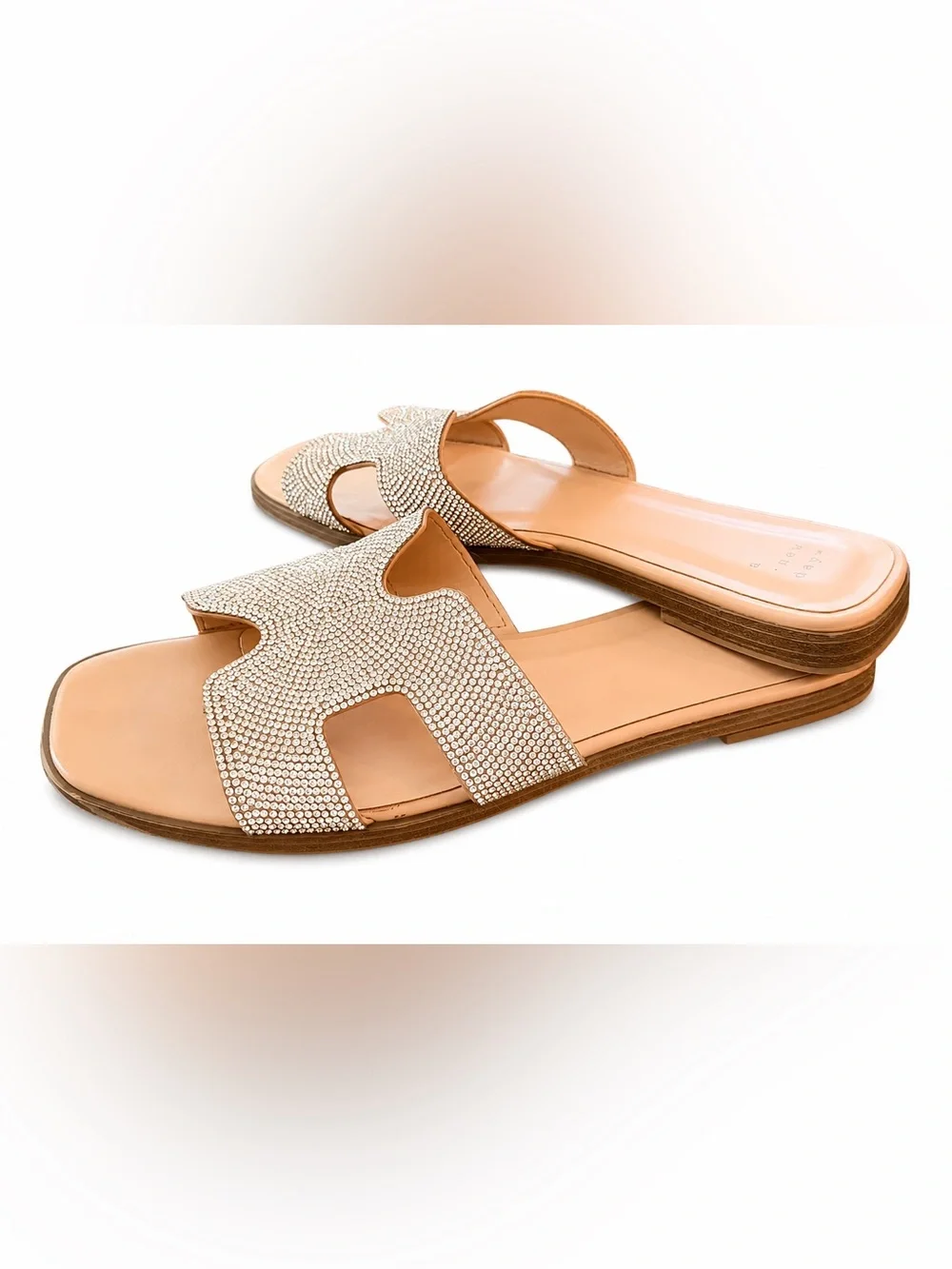Sparkly Rhinestones Nude Slide Sandals with Crystal-Strap Accents in H Style - Picture 5 of 11
